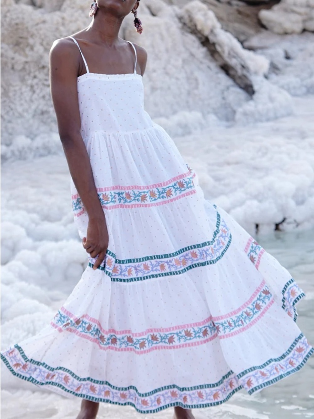 OLIPHANT smocked back maxi dress in jamali white gold